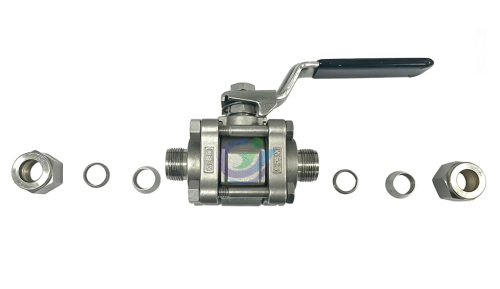 Stainless Steel 3-Piece 60 Series Ball Valve Reinforced PTFE Seats 1/2 in Swagelok Tube Fitting EP O-Rings