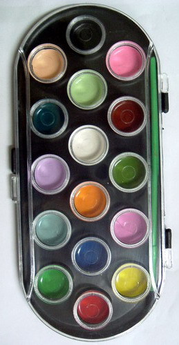 16 colors round semi-moist water color paint pack in plastic box