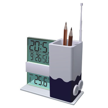 Penholder w- FM Radio & Calendar Clock