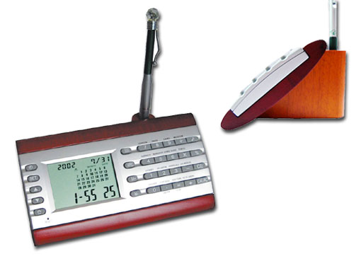 Wood Base LCD Calendar Clock w- Calculator