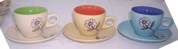 Stoneware Printed Cups& Saucers