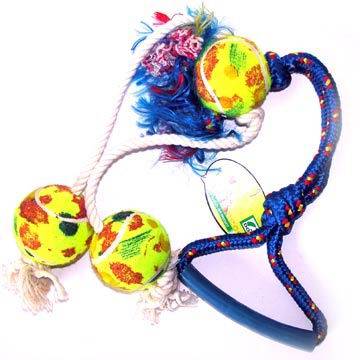 Pet Product Rope Tug Rings With Balls