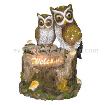 Polyresin Owls Fountain w-Lights