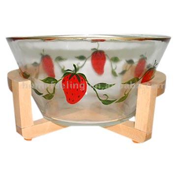 Salad Bowl with Wood Stands