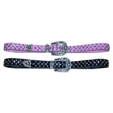 Ladies' PU Belt with Rhinestones