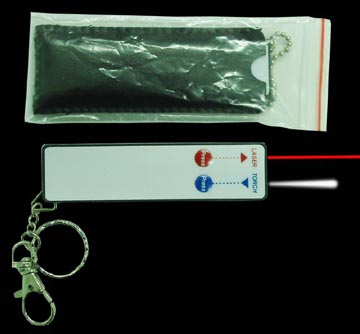 Laser card with keychain and led light