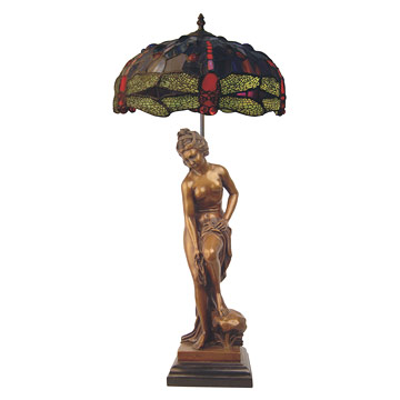 Bronze Sculpture with Tiffany Lamps