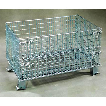 Collapsible Wire Mesh Containers with Wooden Pallet