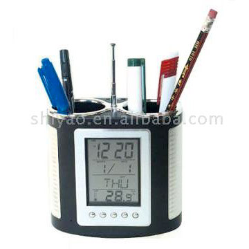 Calendar Clock Radio with Pen Holder