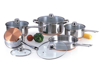 10pcs S/S Cookware Set (Copper Bottom)